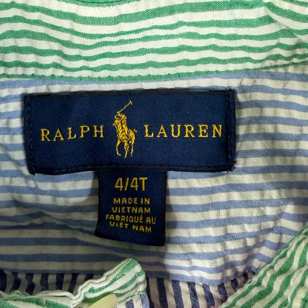 Ralph Lauren Shirt Boys 4/4T Multi Seersucker Button Striped Pony Colorblock